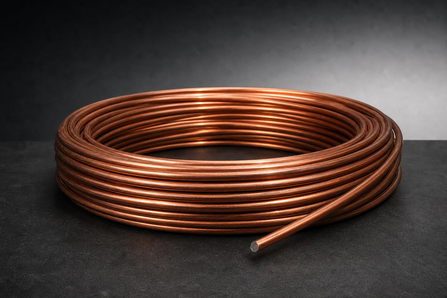 Copper clad aluminum wire coil with visible aluminum core cut ends