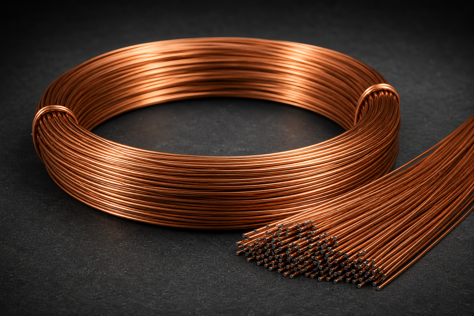 Many thin copper clad steel wires with visible steel core cut ends